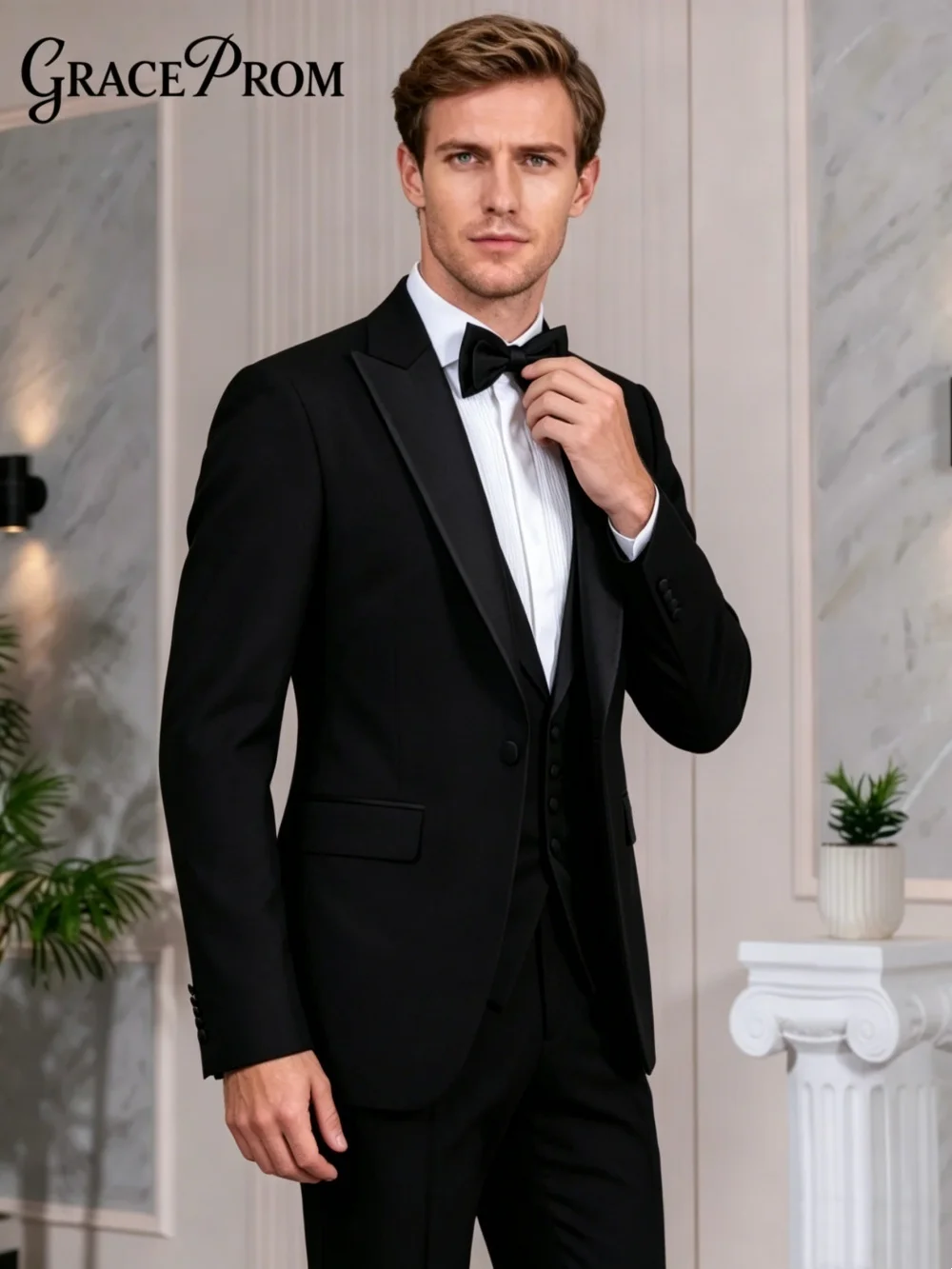 Popular Men's 3PCS Suit Jacket Vest Pants Classic Shawl Lapel Men's Suit Set Neat Slim Fit Groom Tuxedos Business Suit Meeting