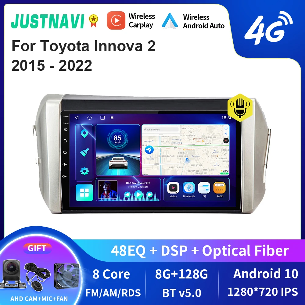 

JUSTNAVI QT10 Wireless CarPlay Android Auto Radio For Toyota Innova 2 2015 - 2022 Stereo Car Multimedia Video Player GPS DVD DSP