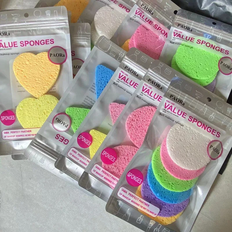 2/4/5/6pc 7/8/9cm rosto redondo removedor de maquiagem ferramenta natural polpa de madeira esponja celulose compressa cosméticos puff esponja de lavagem facial