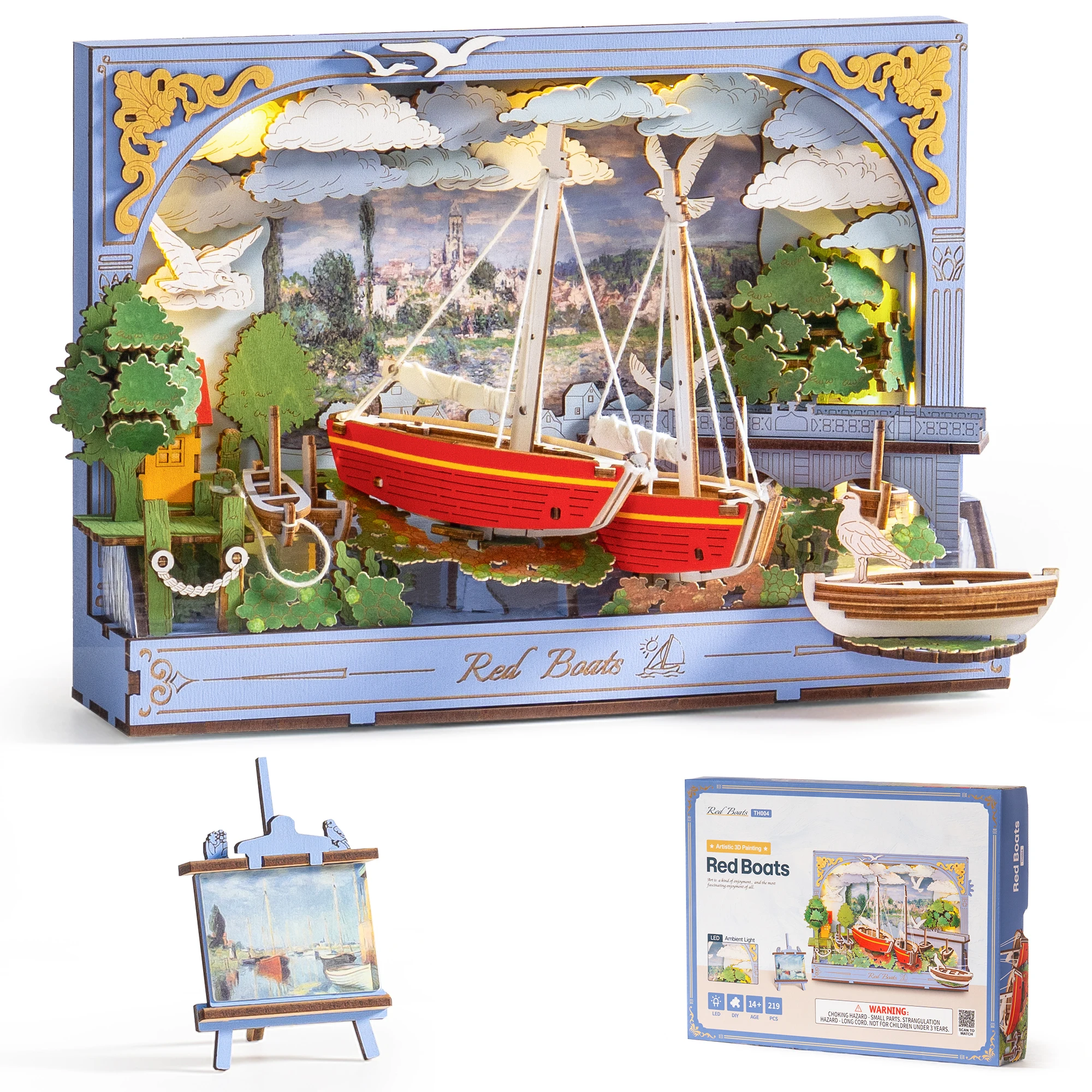 

Rolife Red Boats Wooden 3D Puzzle 219 PCS DIY Wall Art Building Model Kit with LED Light for Home Decor Desktop Decor Wall Decor Gift for Adults Kids Friends
