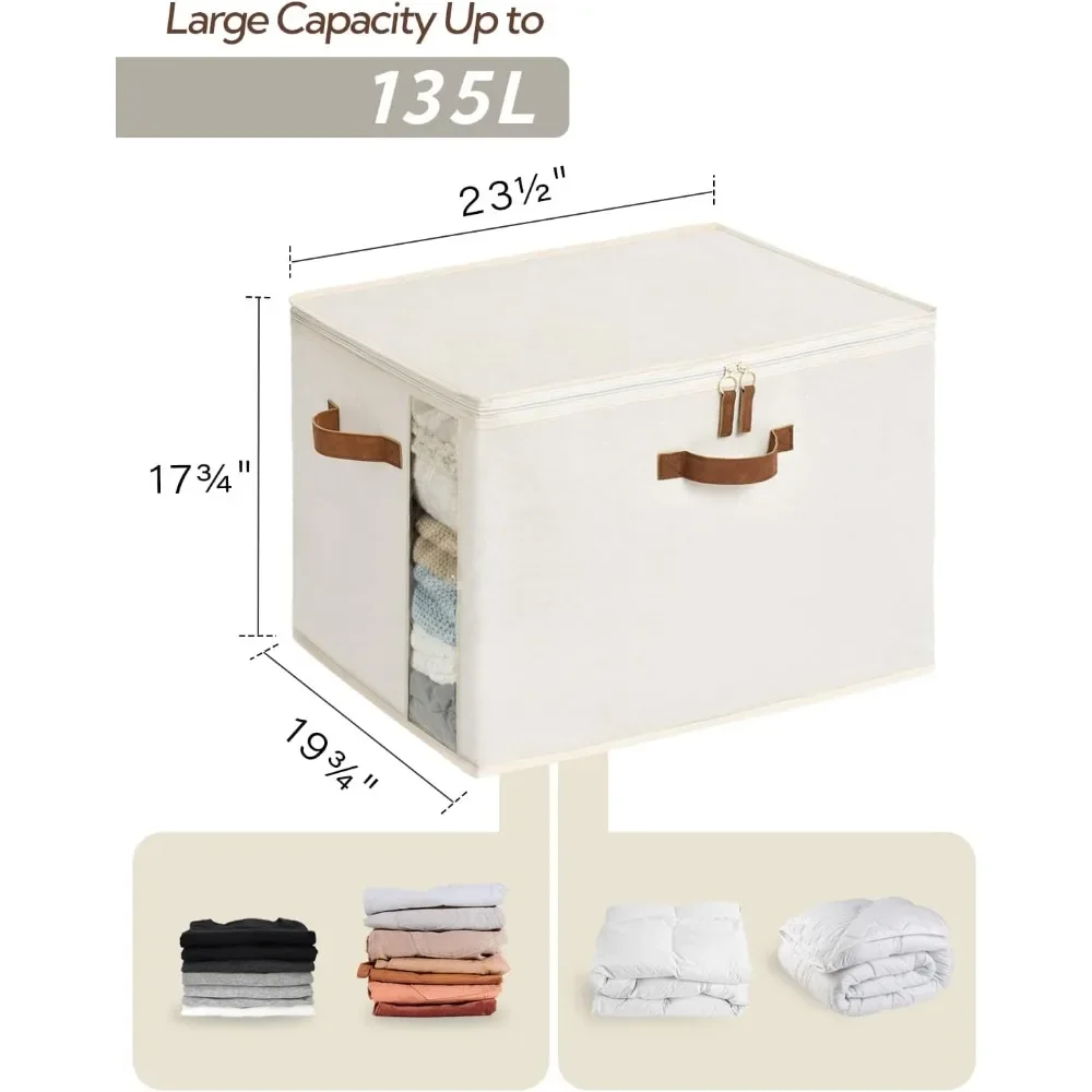 135L Comforter Storage Bag with Handles, Clothing Container for Quilt, Sheet, Bedding, Large Closet Organizer Dual Zipper,