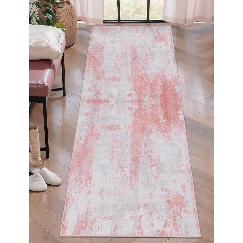 Nordic Style Abstract Runner Rug Modern Minimalist Design Distressed Texture Carpet Absorbent Non-Slip Long Mat for Hallway