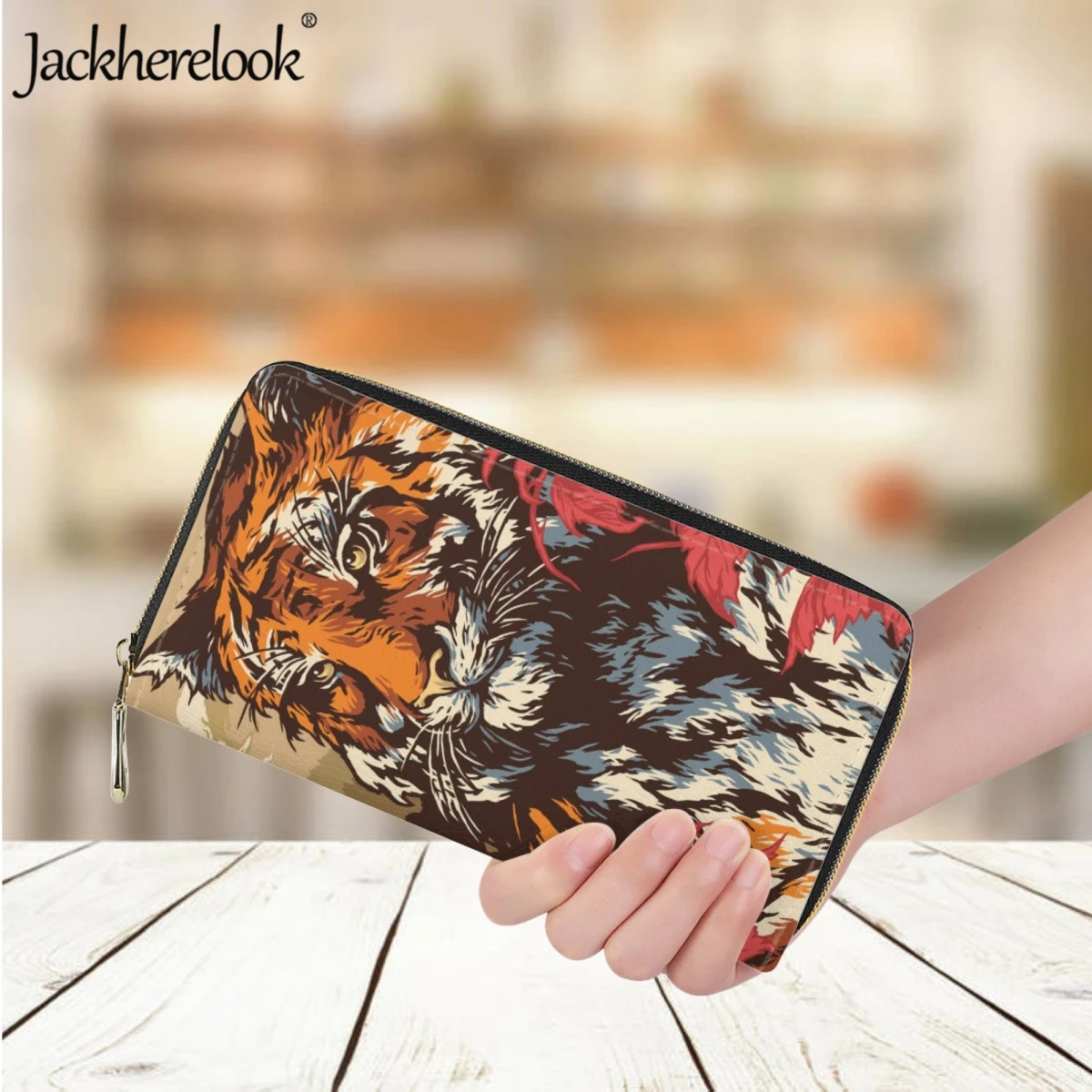 

Jackherelook Fashion Classic Women' Long Wallet Animal Tiger Pattern Print Luxury Leather Purse Business Bank Card Holder Clutch