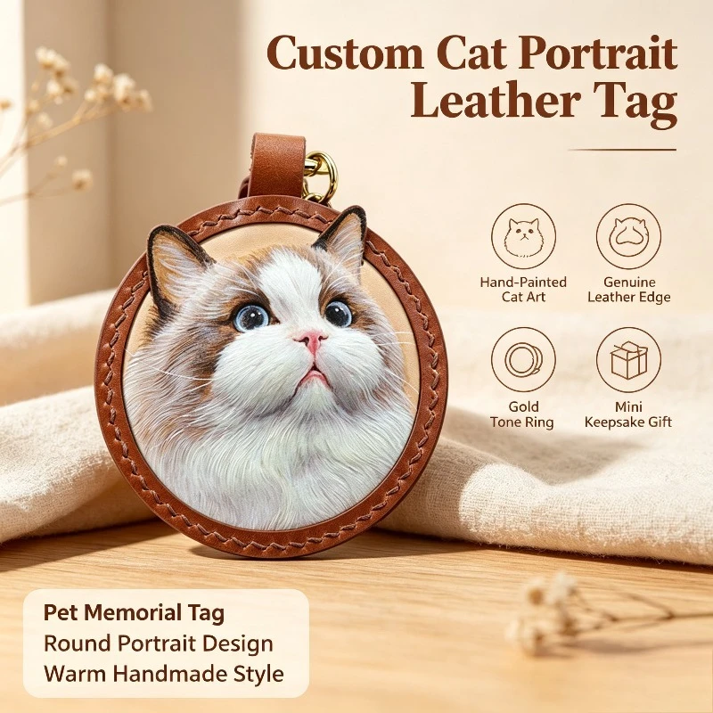 Handmade Genuine Leather Pet Car Hanging Ornament, Custom 3D Leather Engraved Memorial Keepsake for Dog Cat
