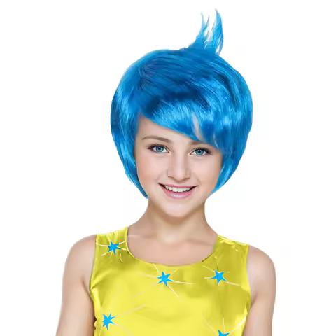 Short Straight Joyous Vibrant Blue Wig for Kids Child Sleek Pixie cut Anime Cosplay Wig