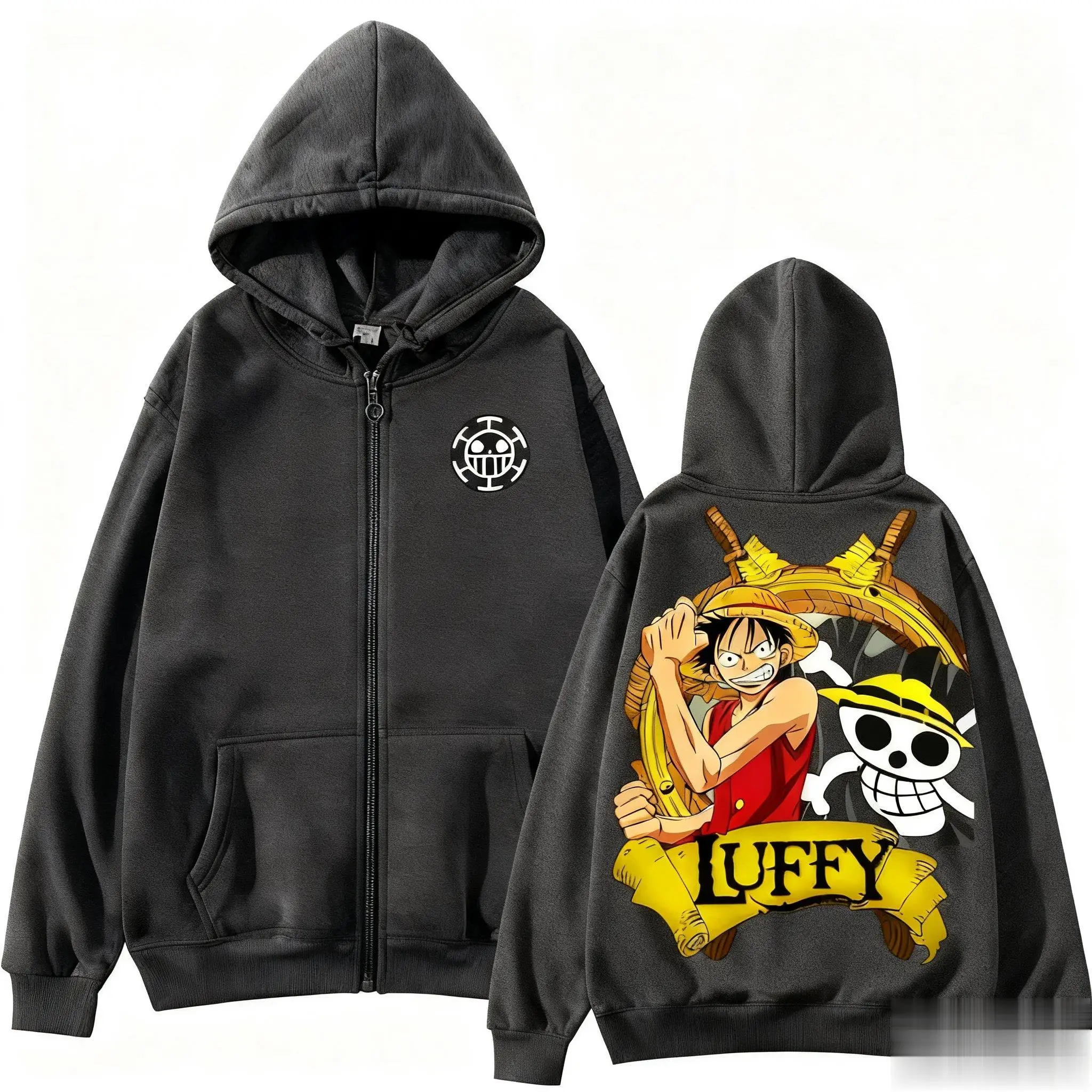 

Цельная толстовка с капюшоном на молнии Luffy для женщин и мужчин, куртка большого размера с принтом аниме, осень-зима, модная уличная одежда, свободный повседневный топ