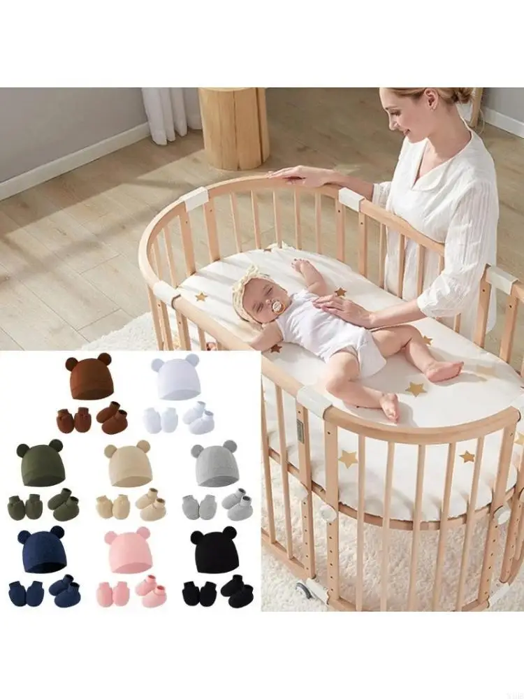 

3pcs/set Cotton Newborn with Anti Scratch Mittens and Foot Cover Infant Warm Headwear Baby Gloves with Socks