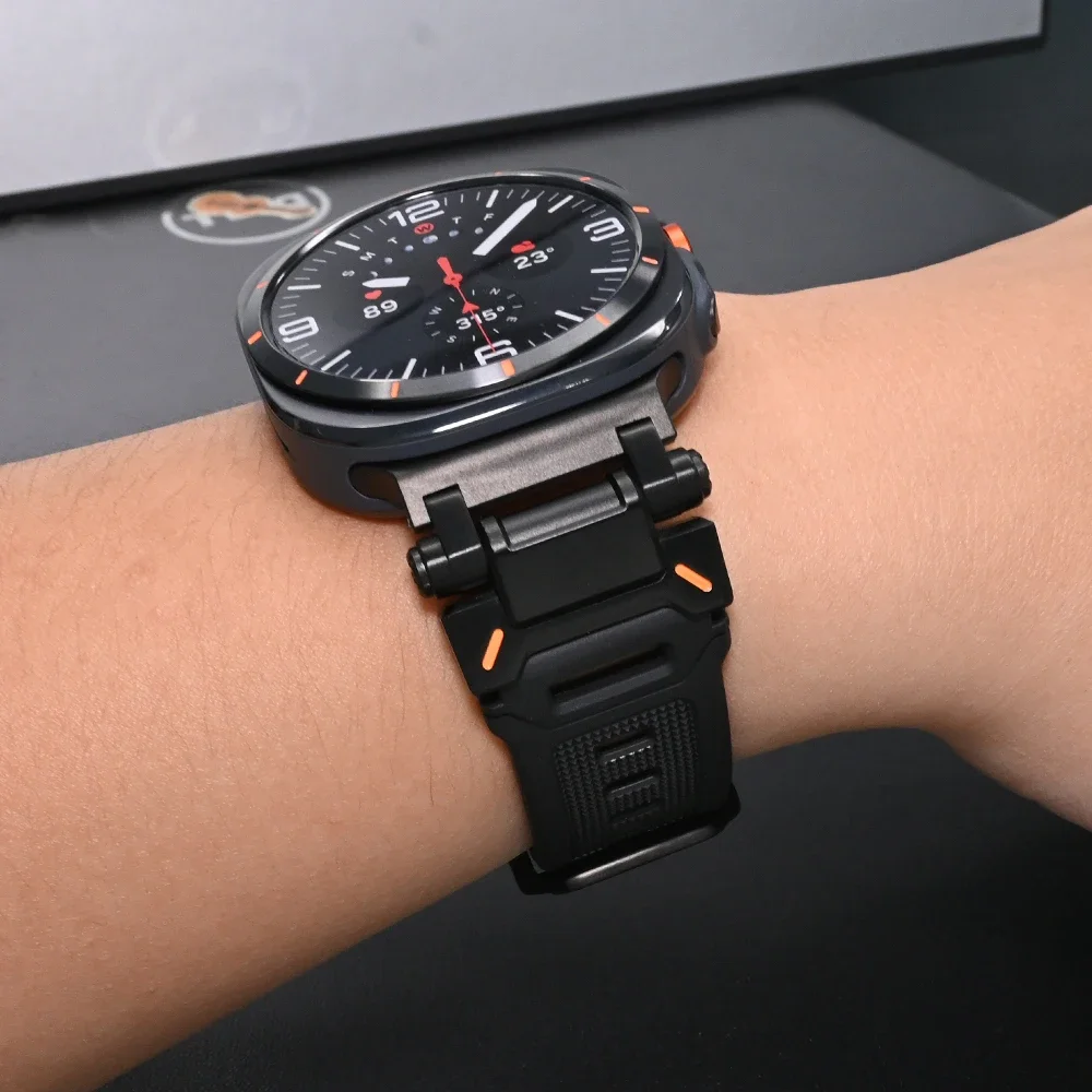 Pulseira de silicone para Samsung Galaxy Watch, Sports Metal Band, sem lacunas curvo pulseira final, 47mm