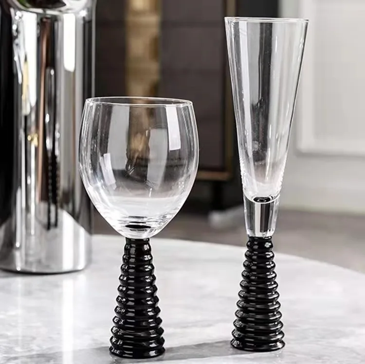 INS Affordable Luxury Style Silver Glass Goblet Black Thread Red Wine Glass Champagne Glass Banquet Wine Accessories