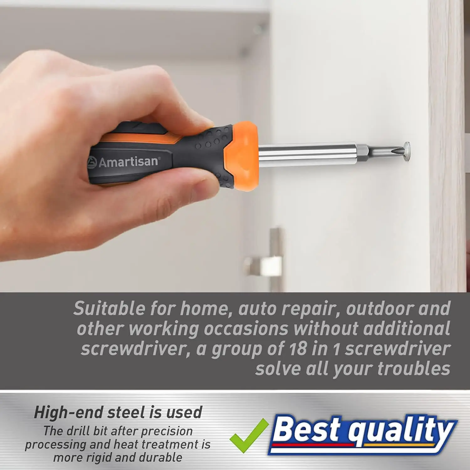 18-in-1 Multi-bit Screwdriver Set with Ergonomic Handle, Slotted/Phillips/Pozidriv/Torx/Square/Nut Driver for Home and Car view 6