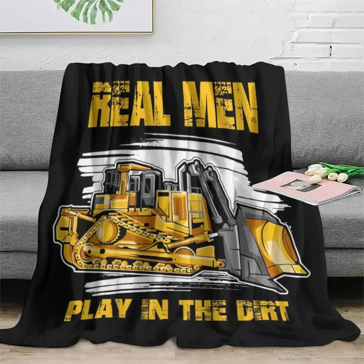 Real Men Play In The Dirt Construction Equipment Heavy Machinery Digging Excavator Gift Blanket