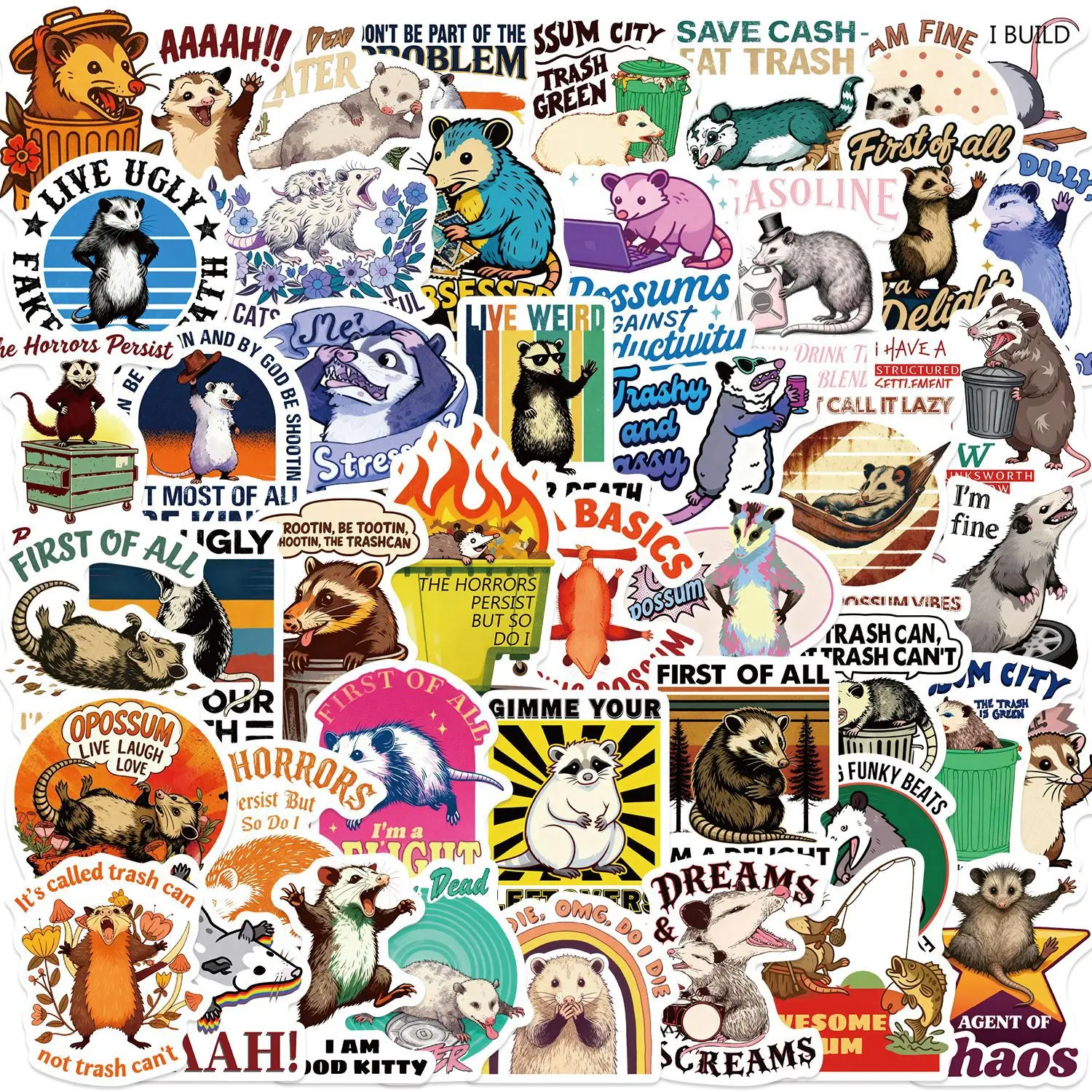 

50Pcs Funny Possum Stickers Opossum Vinyl Waterproof for Laptop Phone Case Notebook Water Bottle DIY Stickers