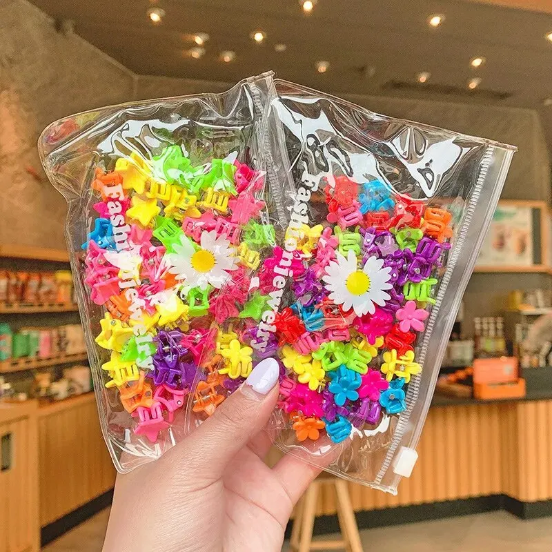 50pcs Girs Cute Colorful Flower Star Crown Small Hair Claws Lovely Hair Decorate Claw Clips Hairpins Kids Sweet Hair Accessories