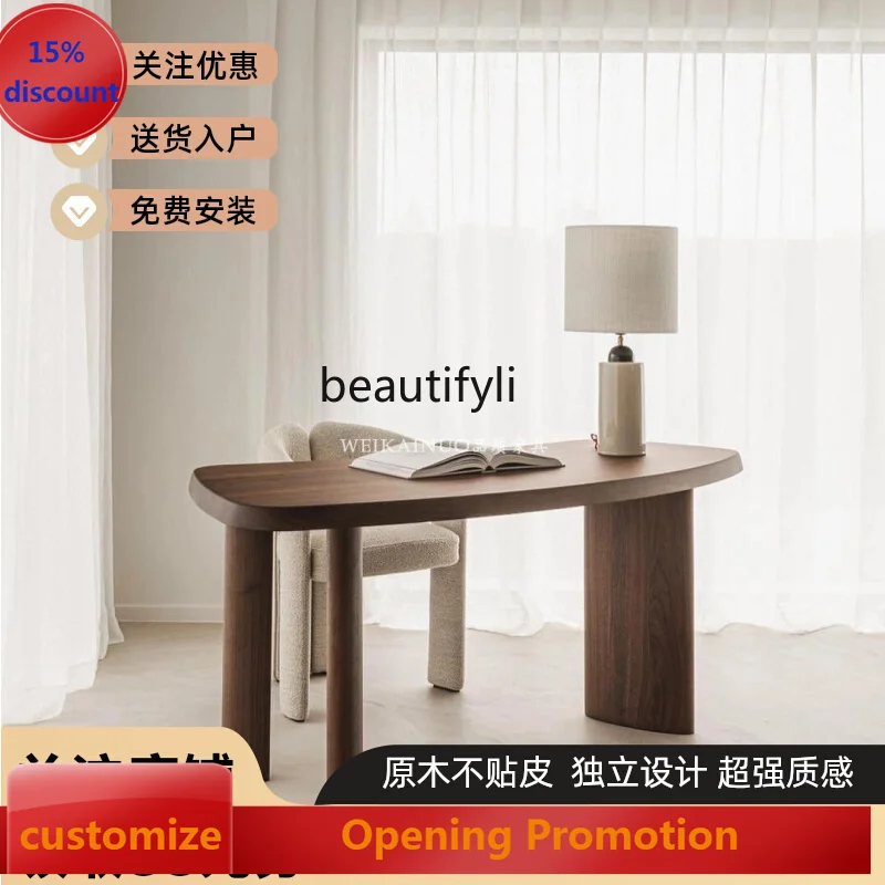 

Minimalist solid wood desk walnut computer curved creative home desk G1218