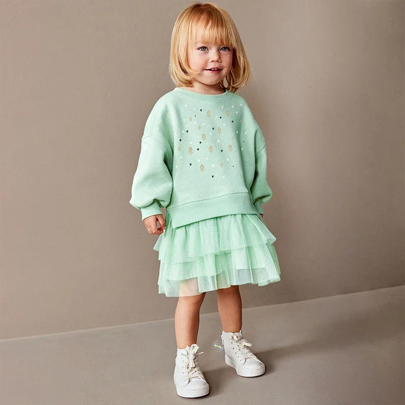 Europe  United States girls long sleeve net yarn and velvet autumn skirt new children's princess skirt lovely children's skirt