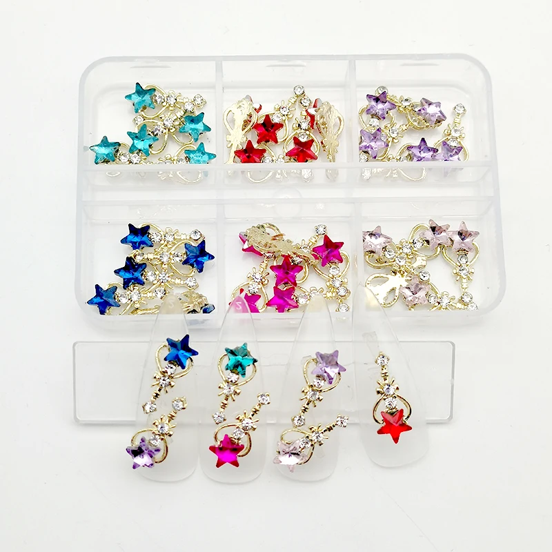 30 Stück Rosa Nagelcharms Legierung Strass 3D Stern Schmetterling Herz Kreuz Edelstein Nägel Kristall Diamant Nagelkunst Dekoration Zubehör