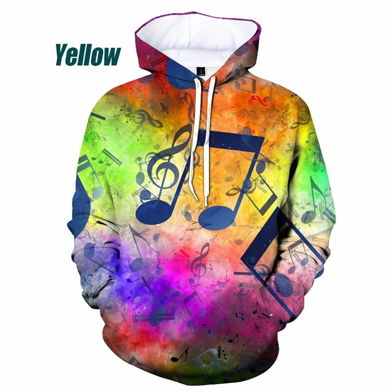 Casual Musical Notes Pattern Hoodies Fashion Autumn Long Sleeve Simple Men Women 3D Printed Hoodie Loose Streetwear Sweatshirts