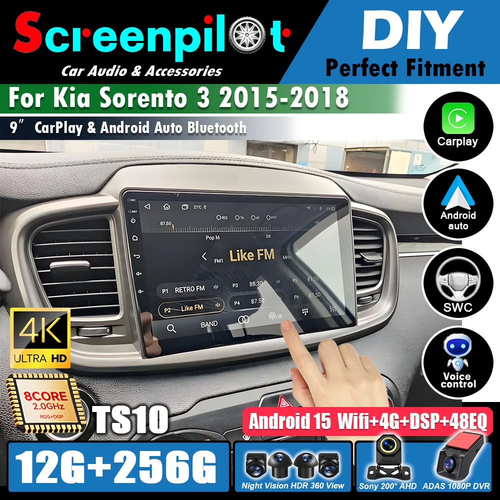 Android 16 para Kia Sorento 3 2015 2016 2017 2018 CarPlay Auto GPS Navegación 2DIN Autoradio Car Play Radio Multimedia Estéreo DSP