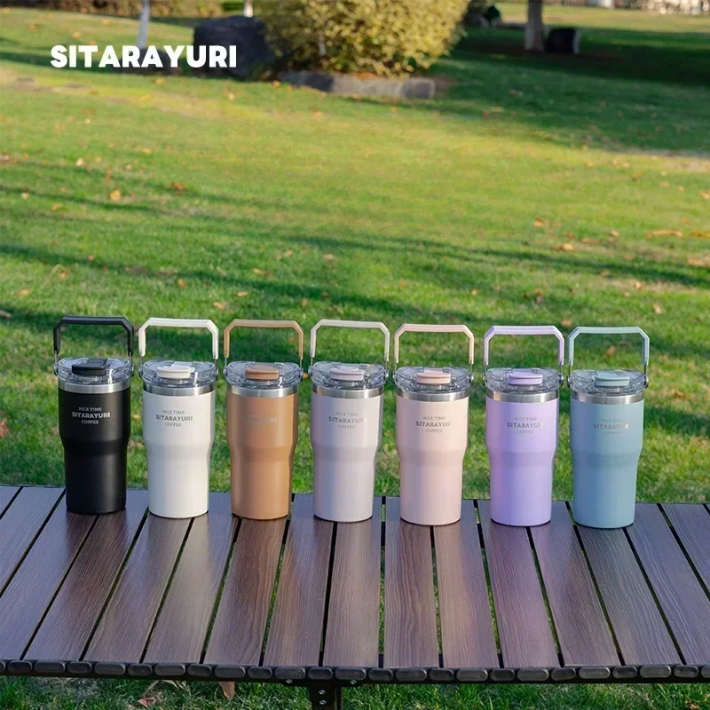Stainless Steel Tumbler with Straw Insulated Thermos Coffee Cup with Handle Water Bottle for Outdoor Travel Car Cups  30oz