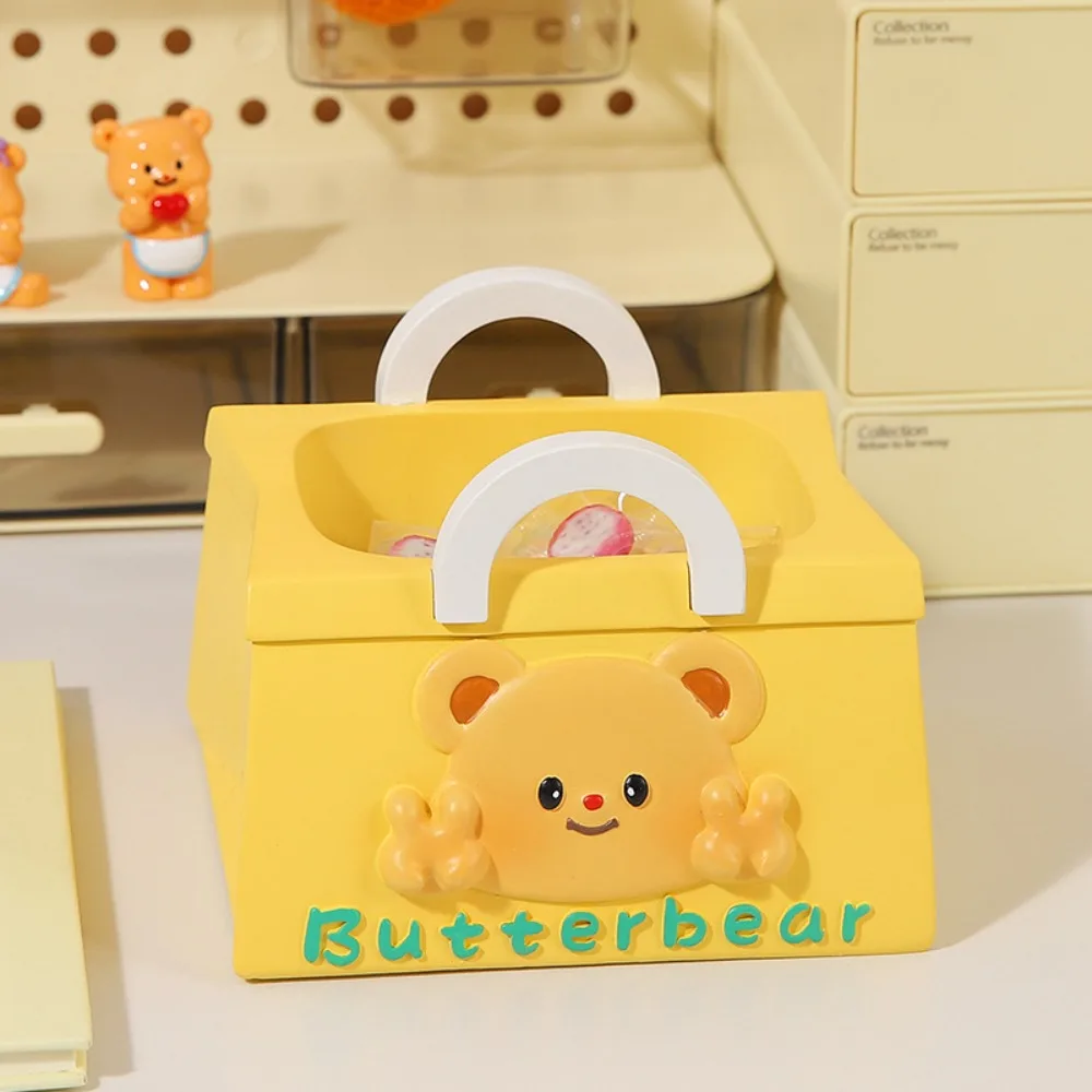 Resin Butter Bear Statue with Tray Desk Decor Cute Figurine Key Storage Ornaments Cartoon Sculpture Butter Bear Pen Holder