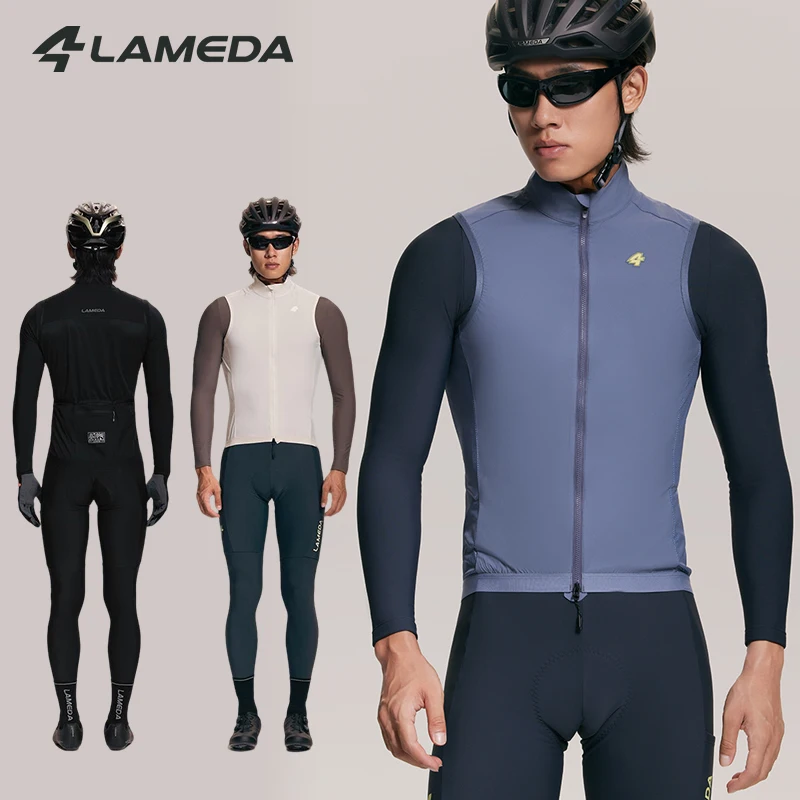 

LAMEDA 2025 Man's Cycling Vest Windproof Lightweight Sports Thermal Reflective Sleeveless Vest Jackets with 3 Back Pockets