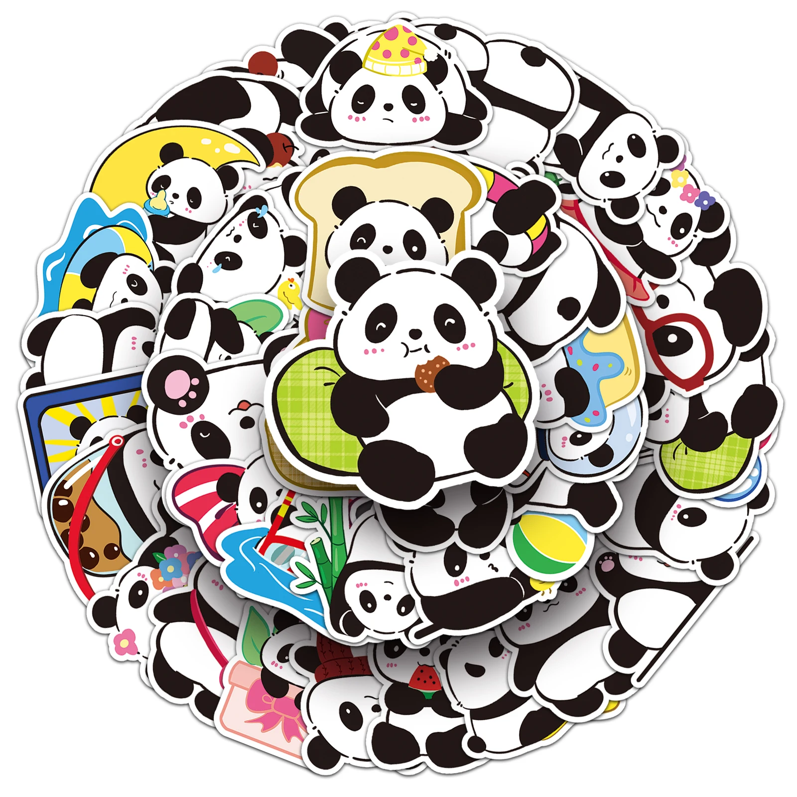 50 Cartoon Cute Panda Graffiti Stickers Suitcase Laptop Guitar Skateboard Personalized Decoration Stickers