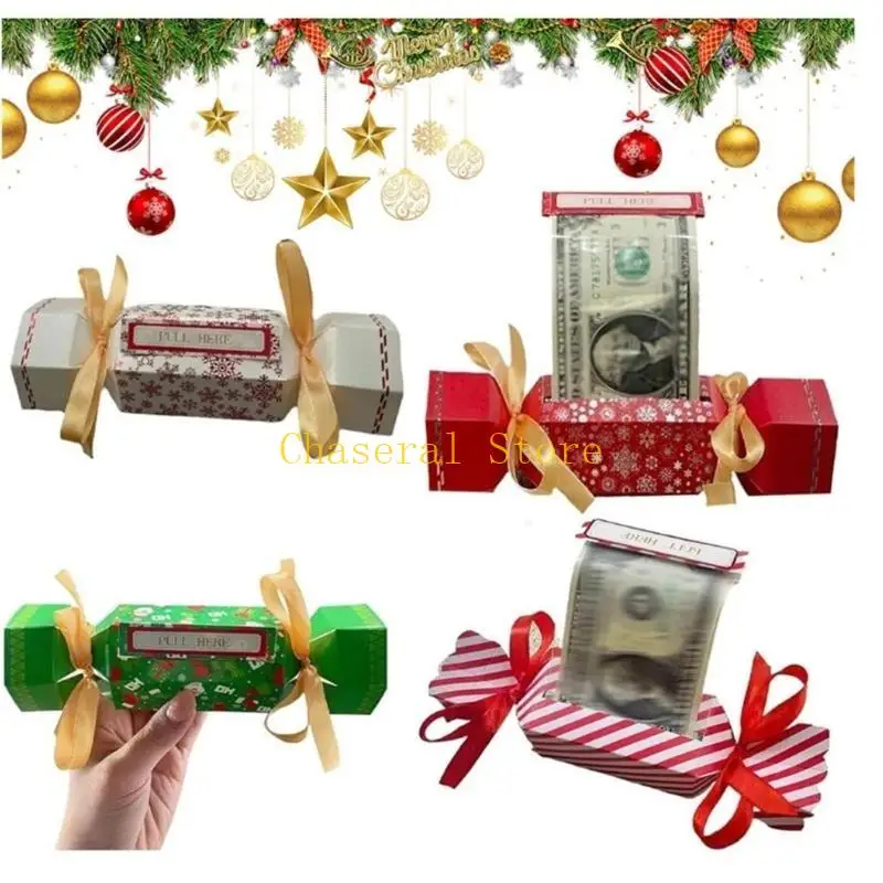 

E7CE Multipurpose Christmas Candy Money Pouches Set for Cash Gifts Festival Pull Out Surprises Box In 4 Vibranting Color