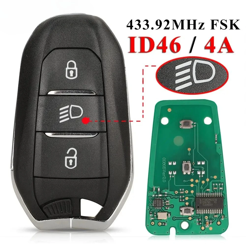 434Mhz FSK 4A رقاقة سيارة مفتاح بعيد لبيجو 3008 5008 2016 سيتروين C3 C5 التحكم الذكي دخول بدون مفتاح فوب المصباح
