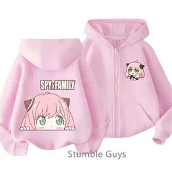 Kawaii Zipper Hoodie Girls Fashion Kids Clothes Boys Trucksuit Anya Sweatshirt Spy X Family Long Sleeve Children Casual Tops