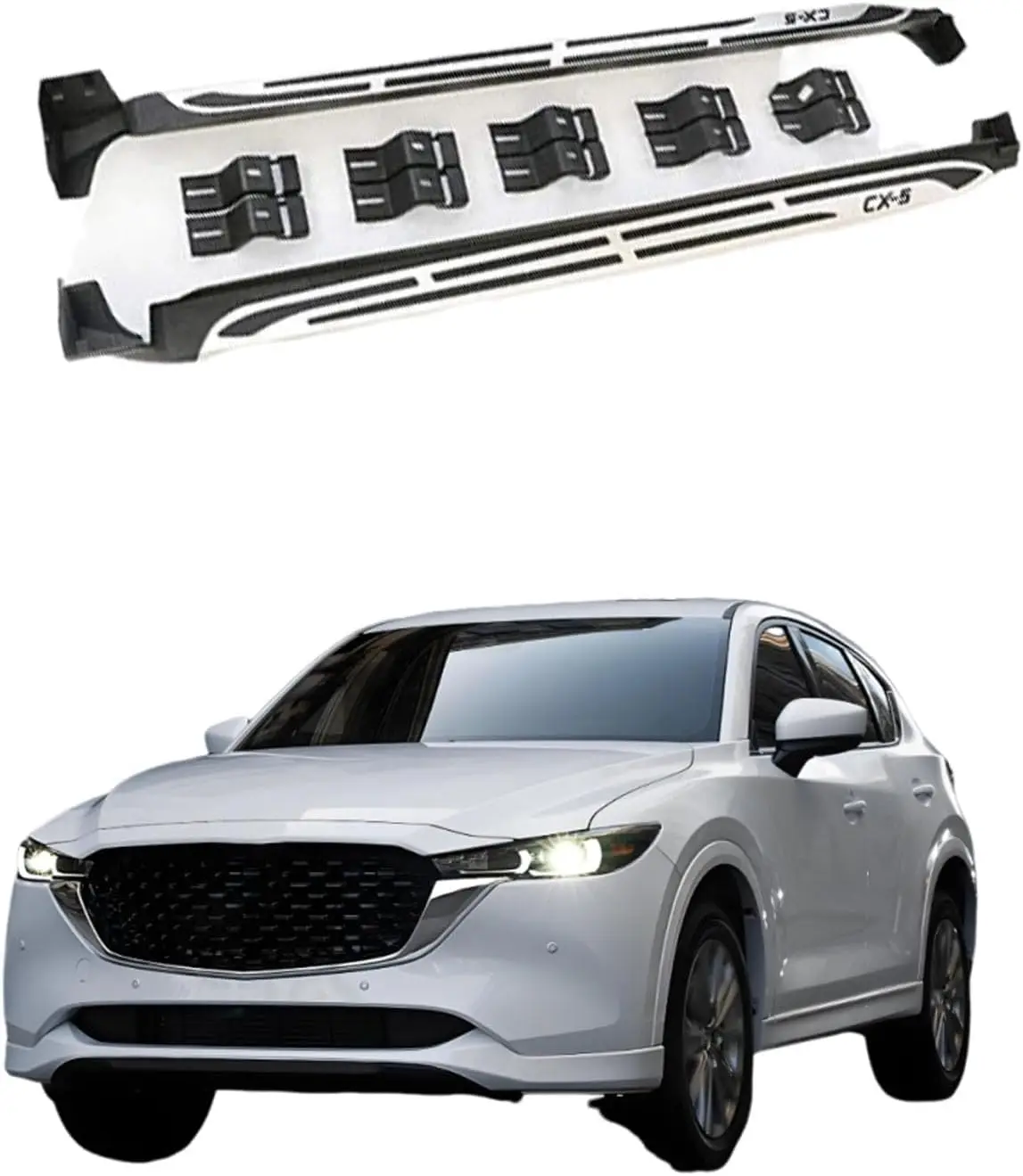 

Side Steps Running Boards Compatible with Mazda CX-5 CX5 2017-2025 Nerf Bar Pedals, Silver with Black