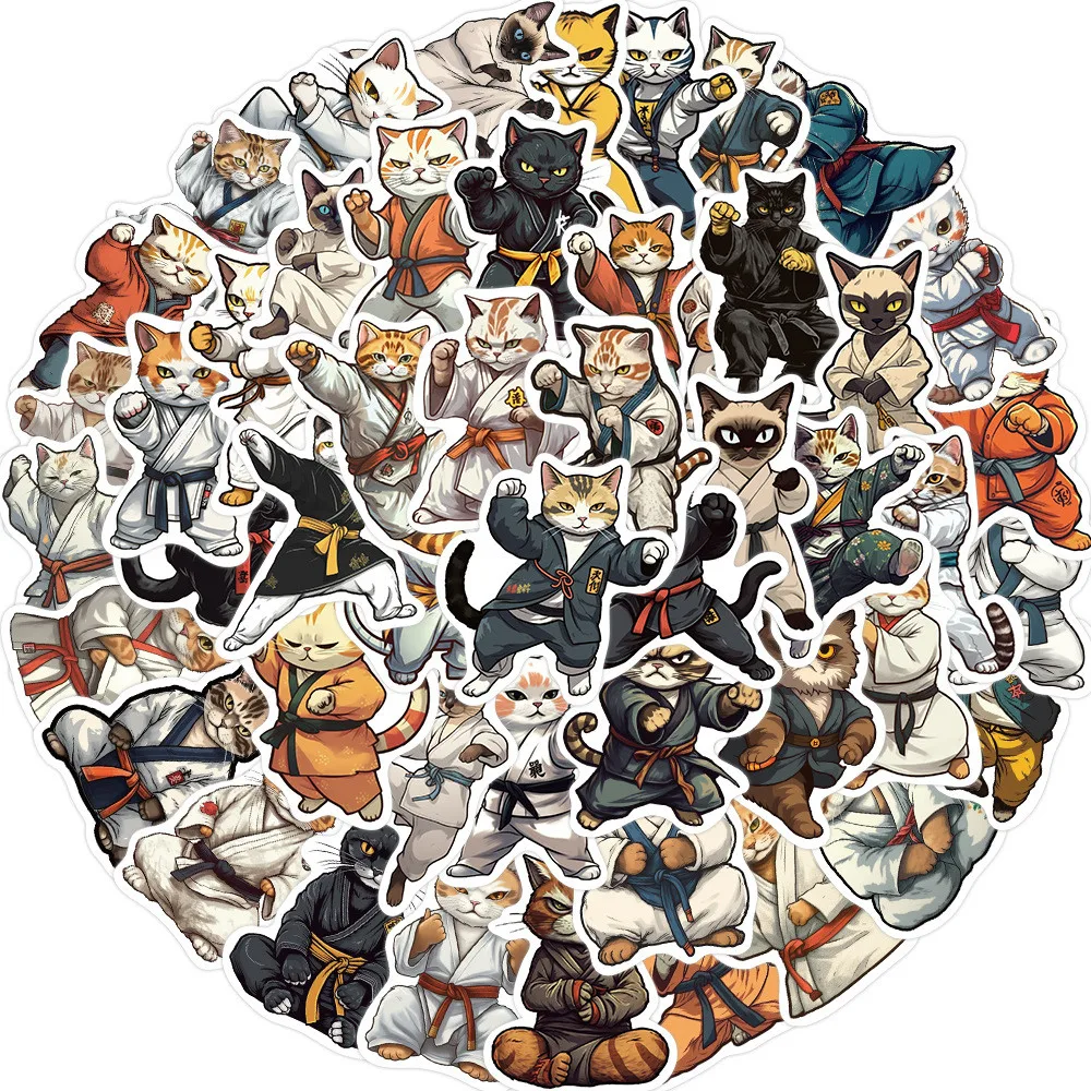 50 قطعة من ملصقات الكتابة على الجدران على شكل قطة الكونغ فو الكرتونية - ديكور مقاوم للماء للقيثارات وأجهزة الكمبيوتر المحمولة والأمتعة DIY RecordingYourLife Store