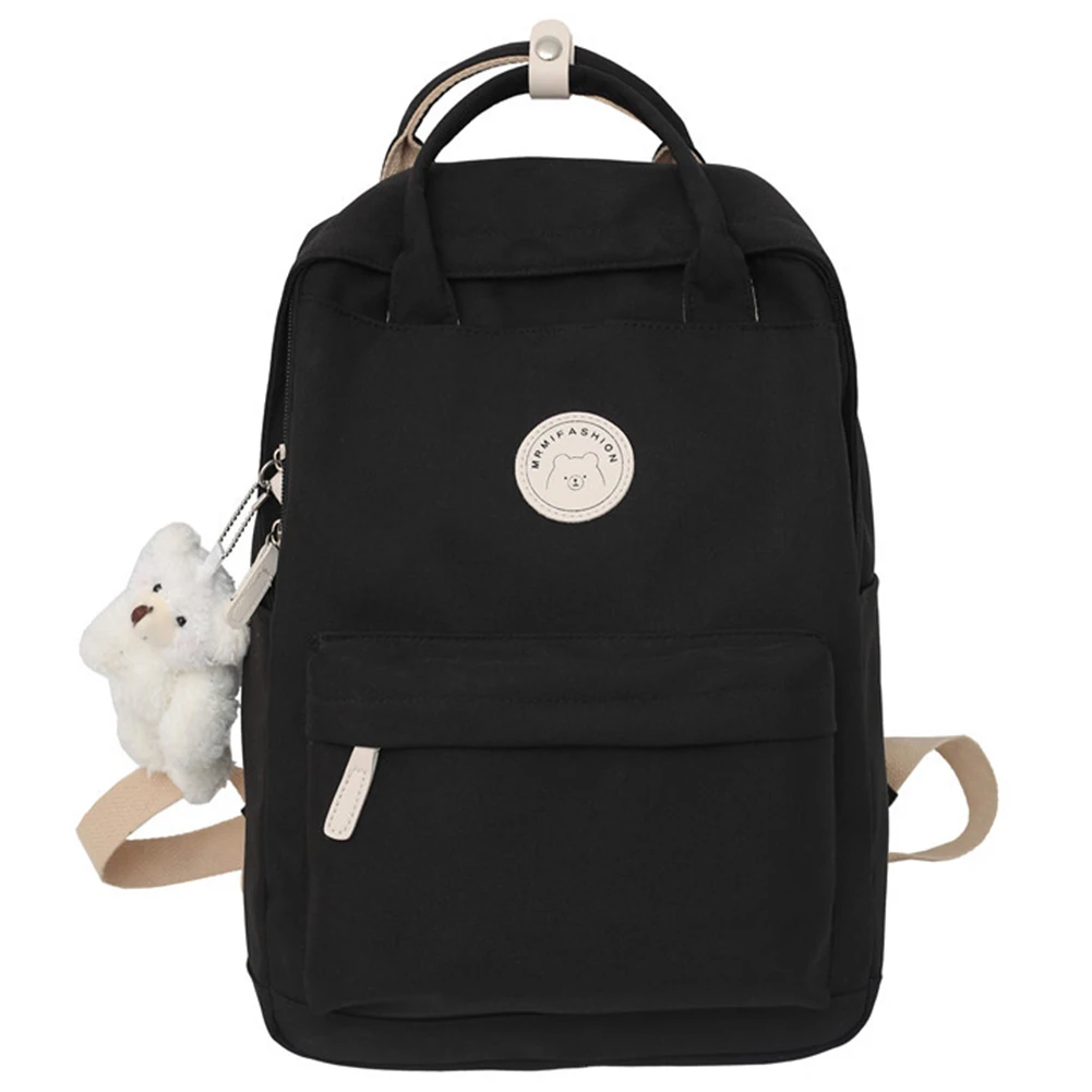 Teens School Backpack Large Capacity with Plush Pendant Childrens Rucksack Solid Zipper for Work Camping Sports Travel Backpack