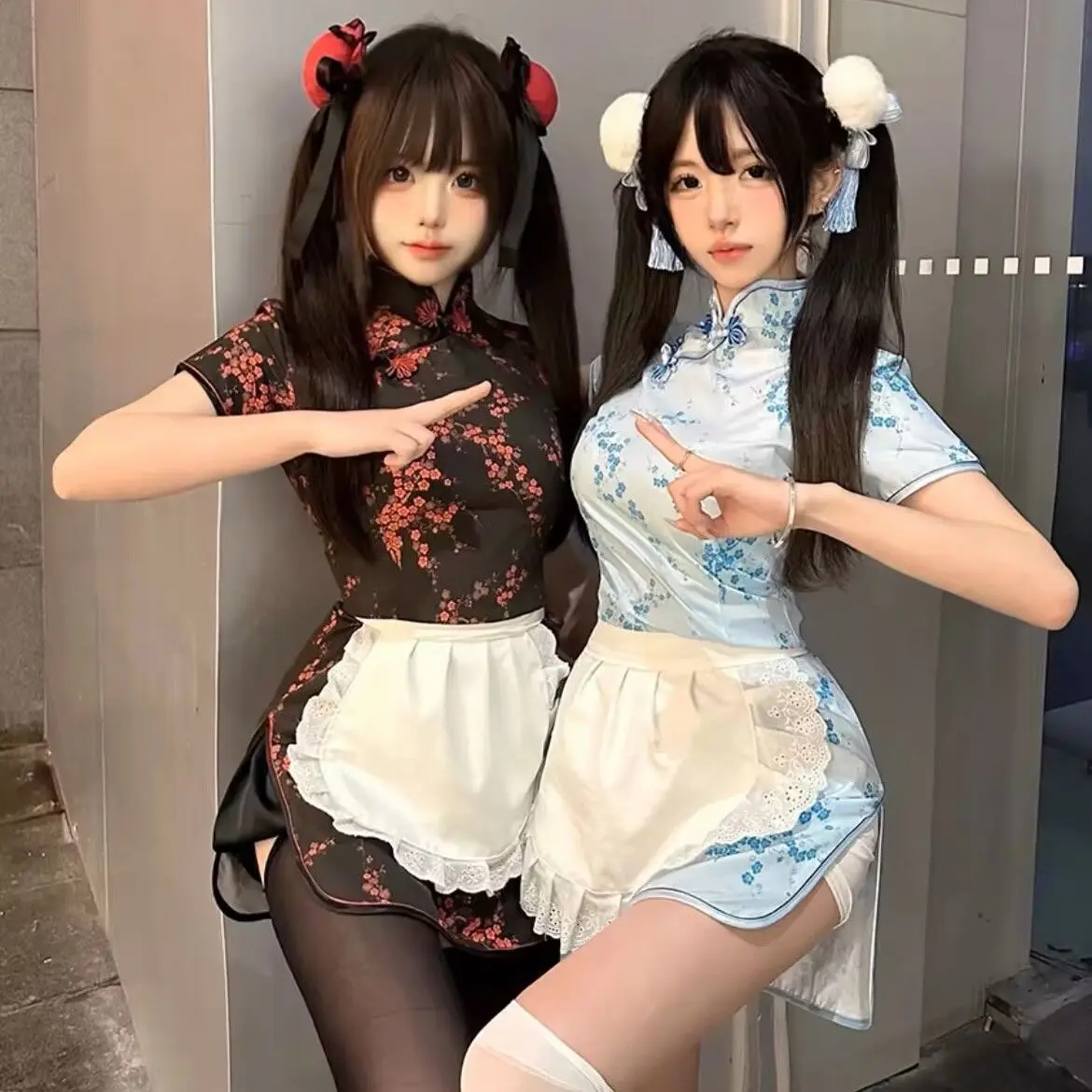 Sukienka w stylu chińskim mały szef kuchni Lolita pokojówka fartuch sukienka nowy chiński zestaw sukienek Qipao kobiety seksowny Cheongsam