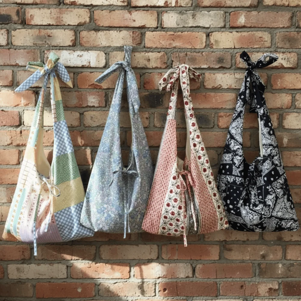 

Cotton Material Floral Print Tote Bag Double-sided Design Reusable Large Canvas Bag Floral Print Large Capacity Shopping Bag