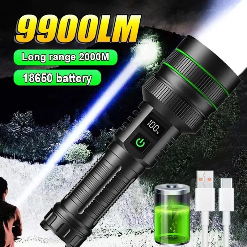 

High Power Led Flashlight Type-c Usb Rechargeable Long Range Tactical Torch Strong Light Lamp Outdoor Ultra Powerful Flash Light