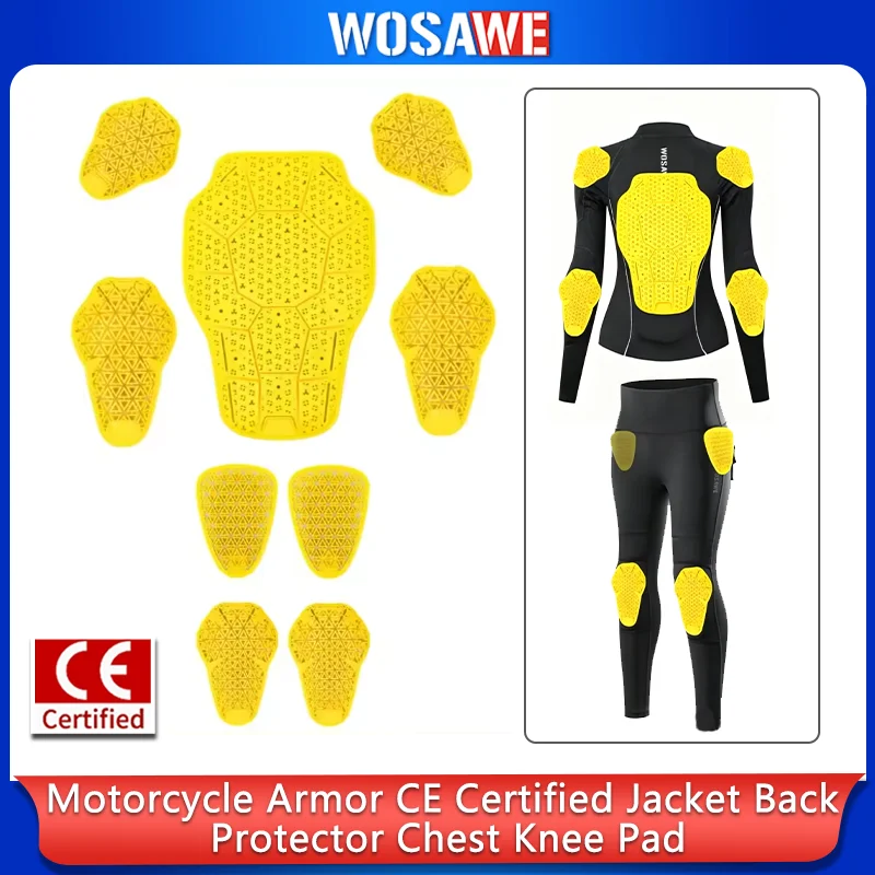 WOSAWE Motorcycle Armor CE certified Jacket Insert Back Protector Chest Knee Protector Shoulder Pads Elbow Pad CE Certified
