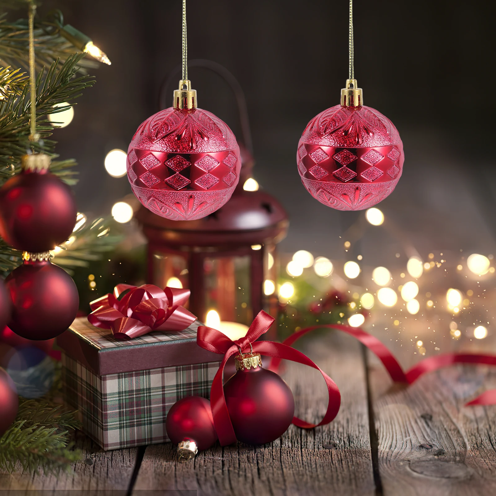 

6pcs Christmas Tree Hanging naments Plastic Balls Xmas Decor Red Color Festive Charm Beauty Wedding Party Decorations