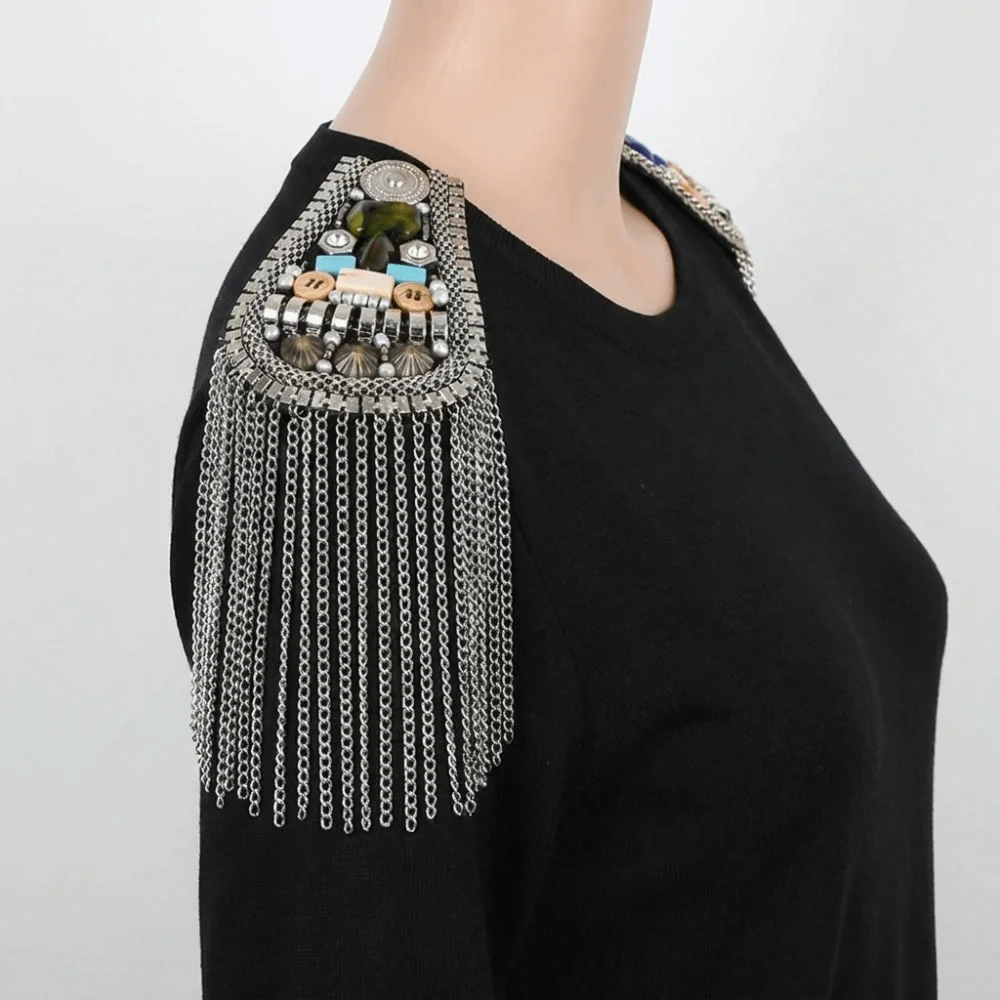 Jewelry Epaulet Tassel Chain Shoulder Board Brooch Punk Fringe Shoulder Mark Pin Breastpin Beads Epaulette Clothing Accessories