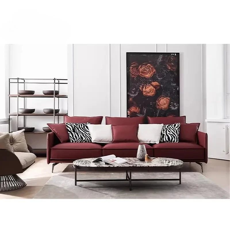 #New Italian Modern Red Home Indoor Genuine Leather Standard Sofa Sets Villa Living Room Sectional Sofa Couch