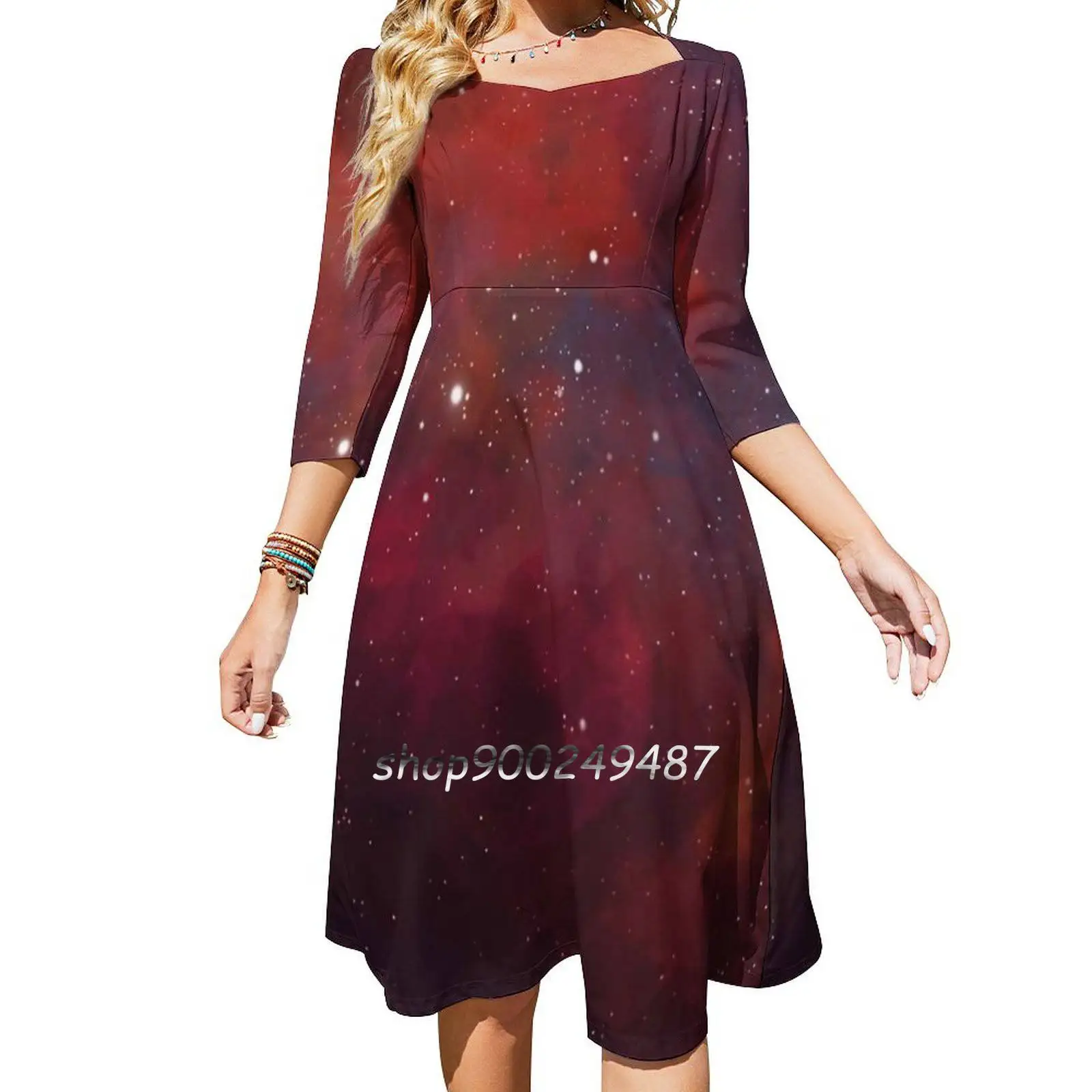 Space Fox Nebula Evening Party Dresses Midi Sexy Dress Female Sweet One Piece Dress Korean Space Galaxy Nebula Night Sky Cosmos