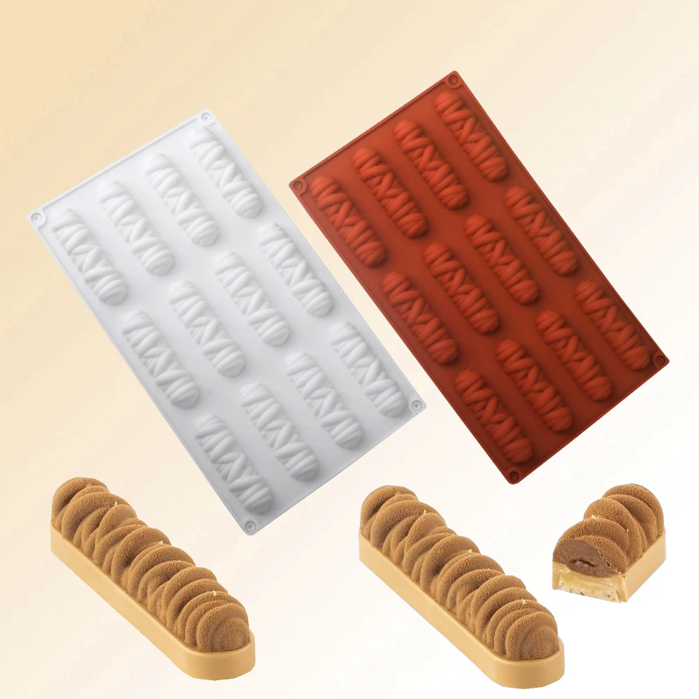 

12 Cells Long Stripy Lines Winding Texture Design Mousse Cake Mold Chocolate Puff Mold Dessert Baking Tools Kitchen Bakeware
