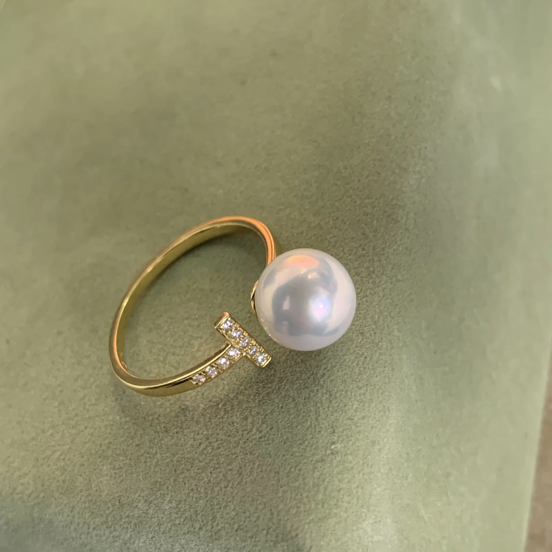

8-8.5mm Sterling Silver Natural Freshwater Pearl Ring T-shaped Ring Versatile Simple Style Daily Wear Effect
