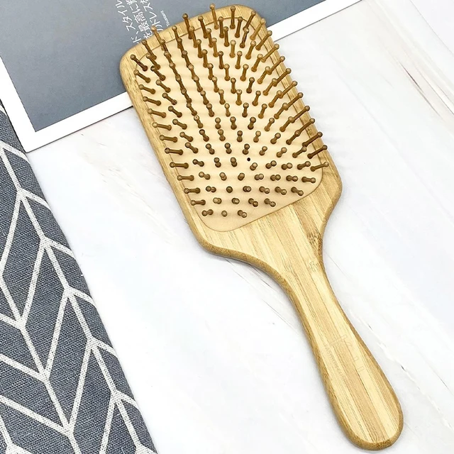 1PC Kwadratowy grzebień drewniany Bambusowy grzebień z poduszką powietrzną Wysoka elastyczna główka Gładkie włosy Nie wiązane Praktyczny grzebień Szczotka do masażu wypadania włosów