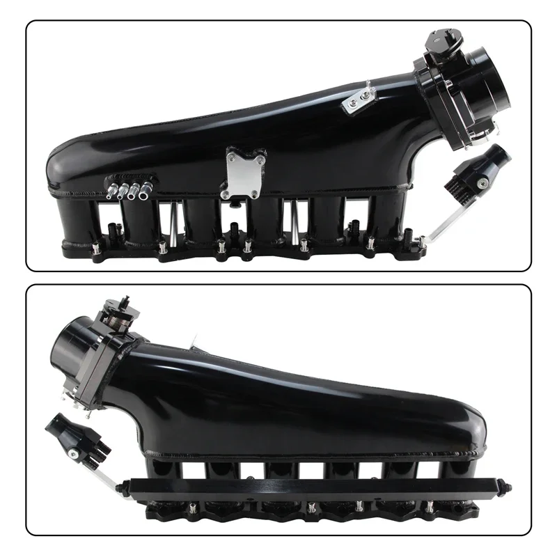Intake Manifold Fuel Rail Throttle Body 90mm Fits for Nissan Skyline 1989 GTR R32 R33 RB26DET Black/Silver