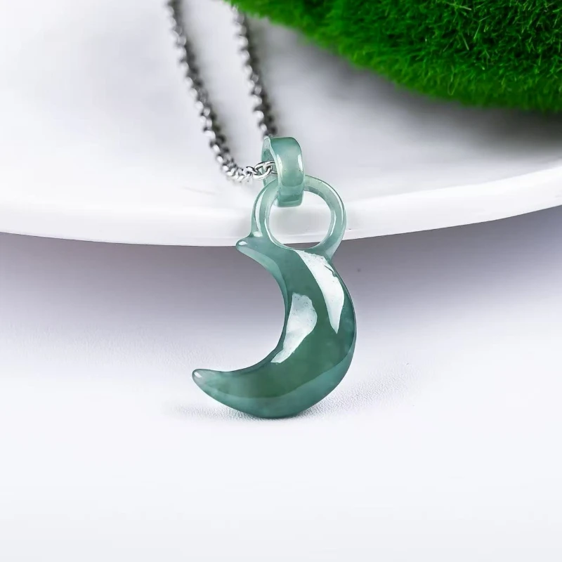 

Natural A-grade Jade Blue Water Sun Moon Ice Jadeite Pendant, Fashionable Women's Necklace, Personalized Jewelry Gift