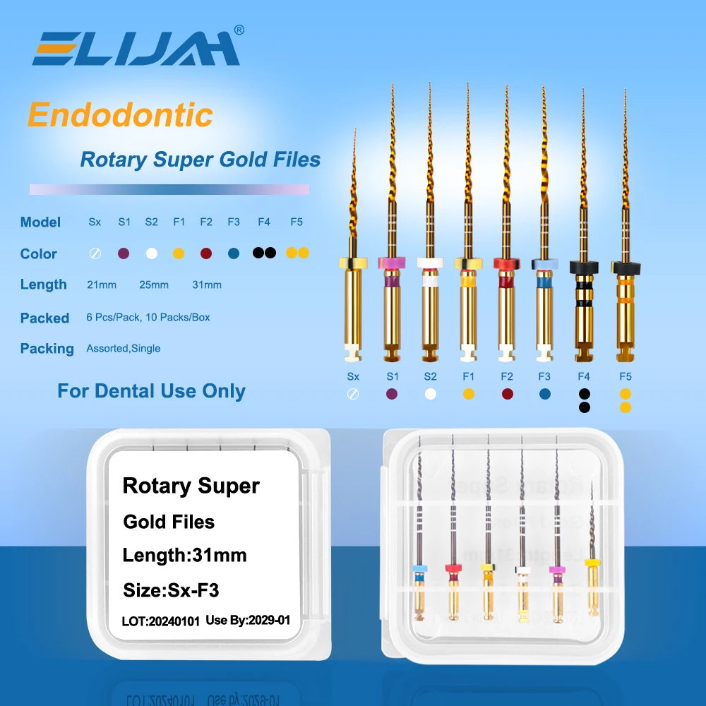 

ELIJAH 6pcs/Box Dental Heat Activated Canal Root File Pro-Taper Gold Flexible Endo Rotary Files Dentistry Endodontic Tools