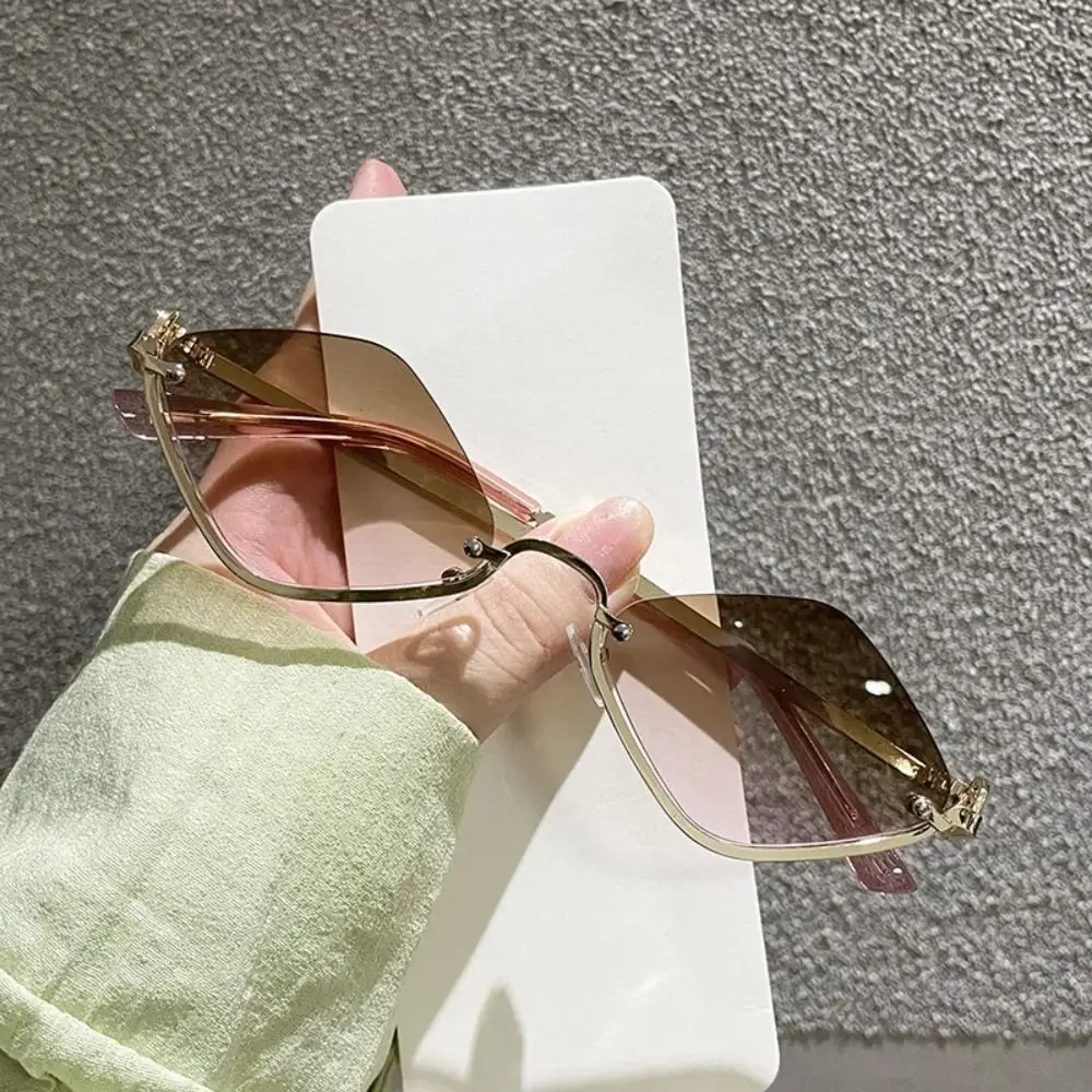 

UV400 Rhombus Sunglasses Metal Half Frame Eyewear Polygonal Sunglasses UV Protection Cat Eye Shades Outdoor Sport Sunglasses
