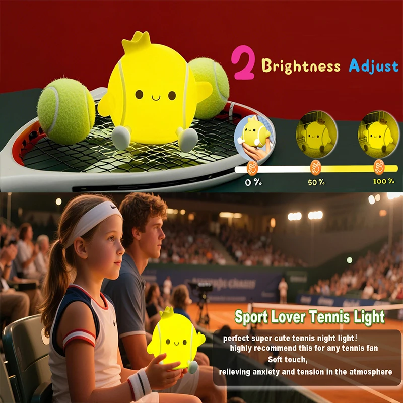 Tennis Night Light,LED Squishy Novelty Lamp,2 Levels Dimmable Nursery Bedroom Nightlight for Kids, Rechargeable Touch Lamps