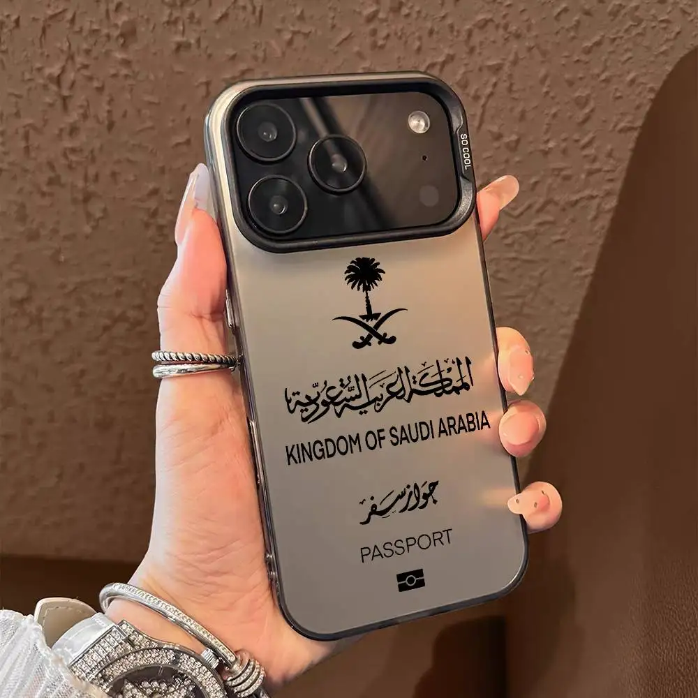 المملكة العربية السعودية جواز السفر جراب هاتف آيفون 17 16 15 14 13 12 11 برو ماكس الهواء متعدد الألوان ماتي ليزر معدني أورورا فوندا #3