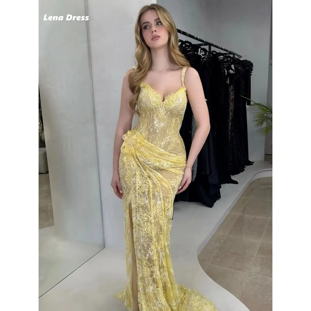 Lena Yellow Luxury Elegant Party Dresses for Wedding Woman Embroidered Lace Customized Fish Tail Formal and Evening Dresses Prom